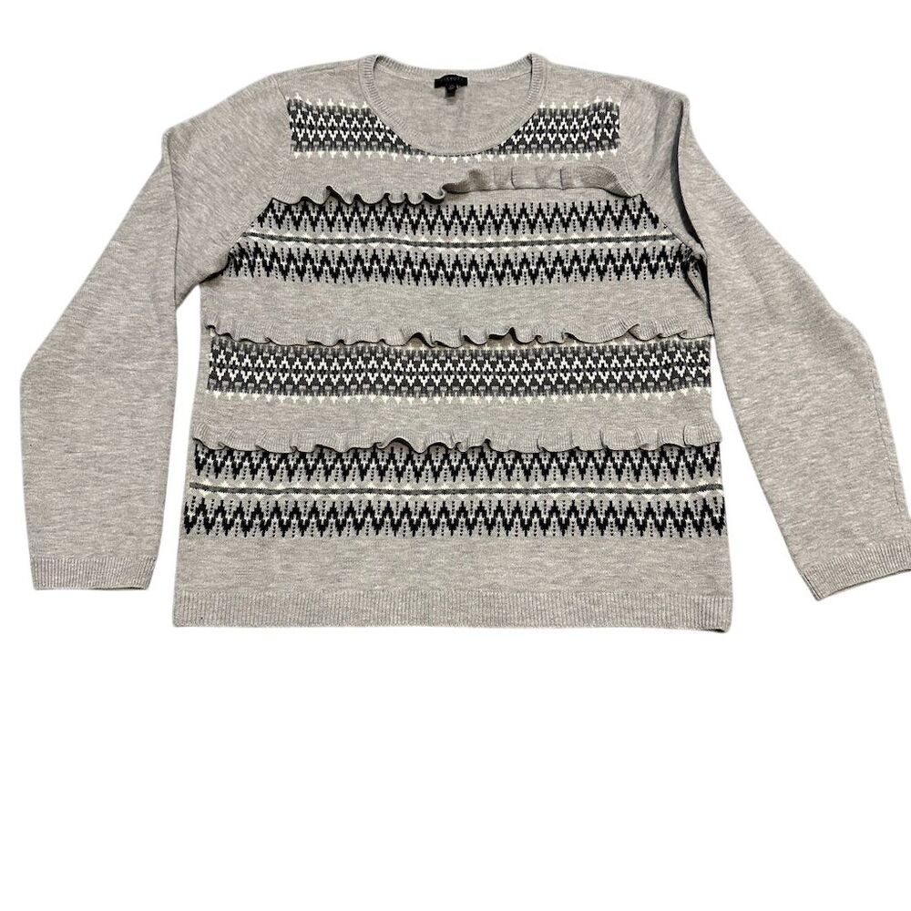Talbots Women's XL Gray Ruffle Fair‎ Isle Wool Blend Pullover Sweater Casual